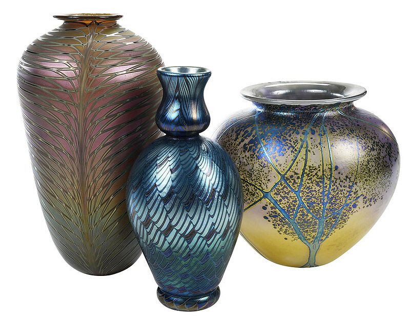 Appraisal: Three Signed Contemporary Art Glass Vases American late th st