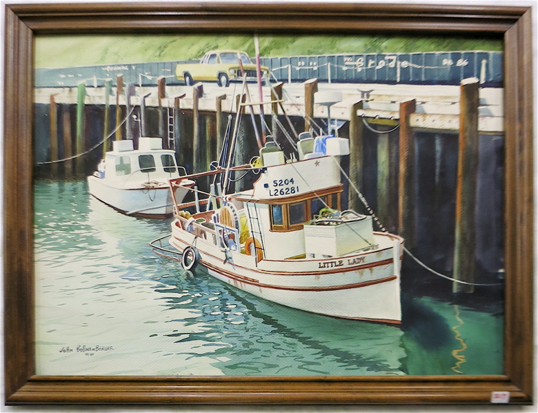 Appraisal: JOHN BOHNENBERGER WATERCOLOR ON PAPER California Illinois - Fishing boats