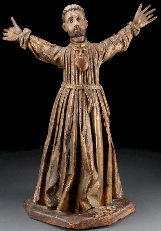 Appraisal: POLYCHROME GILT WOOD FIGURE OF A SAINT A LARGE AND