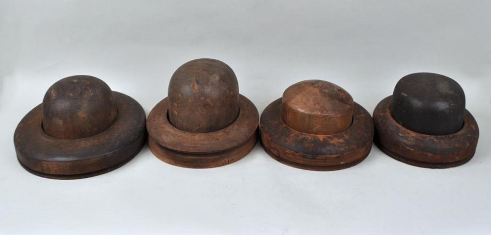 Appraisal: Four Vintage Two Part Wooden Hat Forms largest brim mold