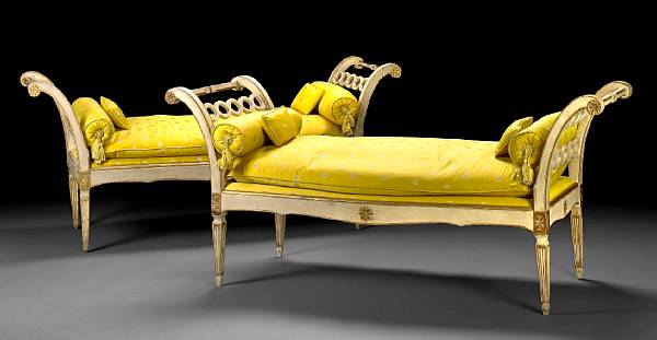 Appraisal: Two Swedish Neoclassical parcel gilt and paint decorated daybeds one