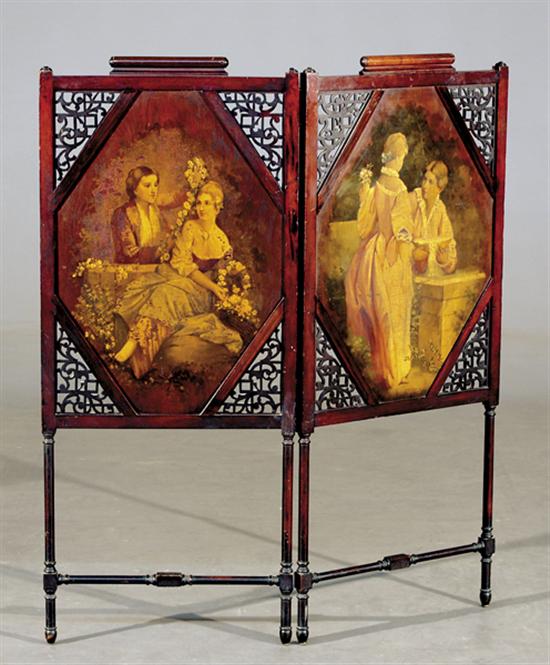 Appraisal: English folding firescreen early th centurytwo-part hinged screen each section