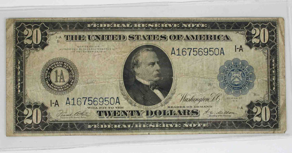 Appraisal: Large Federal Reserve Note G-VG Condition