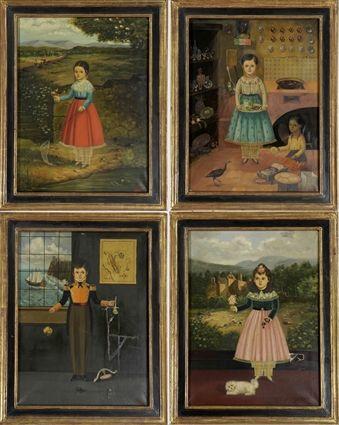 Appraisal: Mexican School th C Four Portraits of Children Oil on