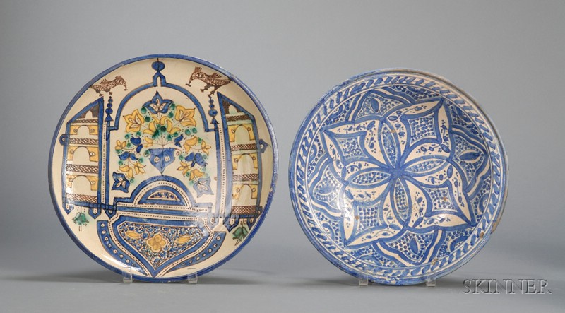 Appraisal: Two Enamel Decorated Earthenware Dishes Middle East th th century