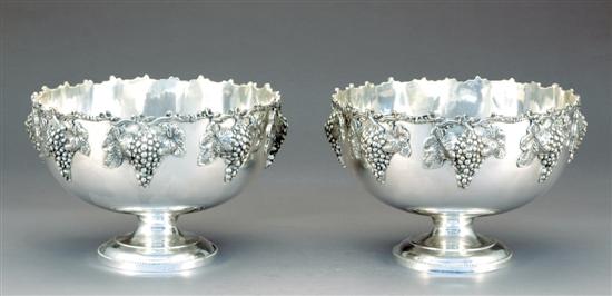 Appraisal: Pair silverplate punchbowls scalloped rim with grapeleaf decoration on pedestal