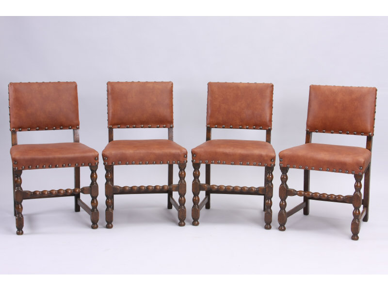 Appraisal: Set of Four Antique Oak Side Chairs leather upholstered backs