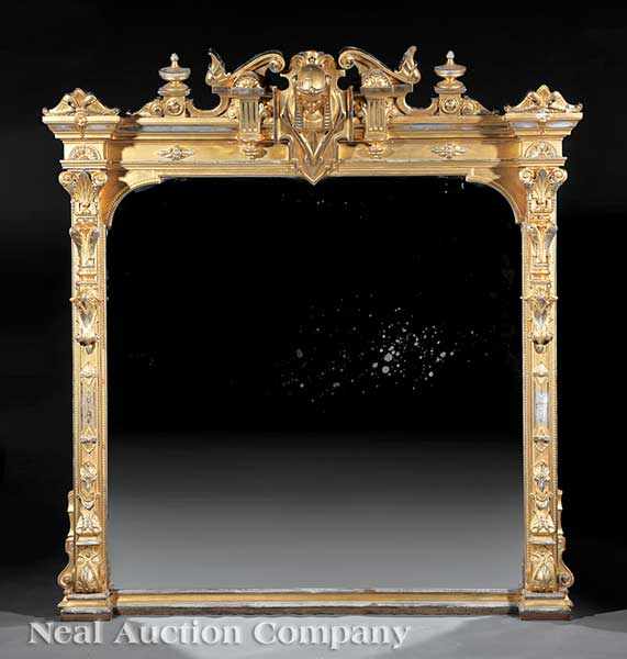 Appraisal: A Fine Monumental American Carved Giltwood Overmantel Mirror c in