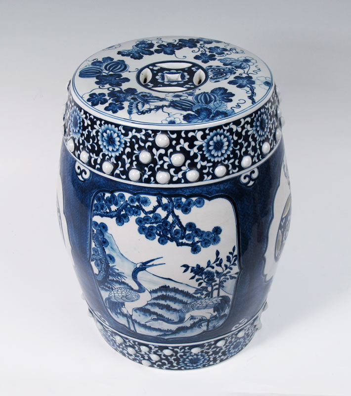 Appraisal: CHINESE BLUE AND WHITE GARDEN SEAT Hexagonal shape with raised