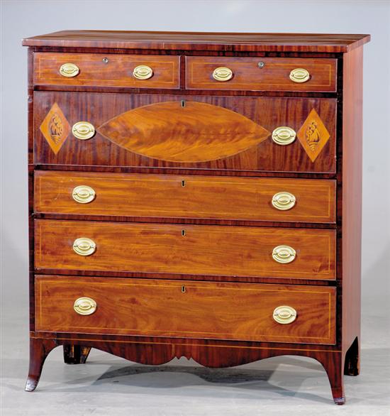 Appraisal: Federal inlaid mahogany tall chest of drawers circa probably Baltimore