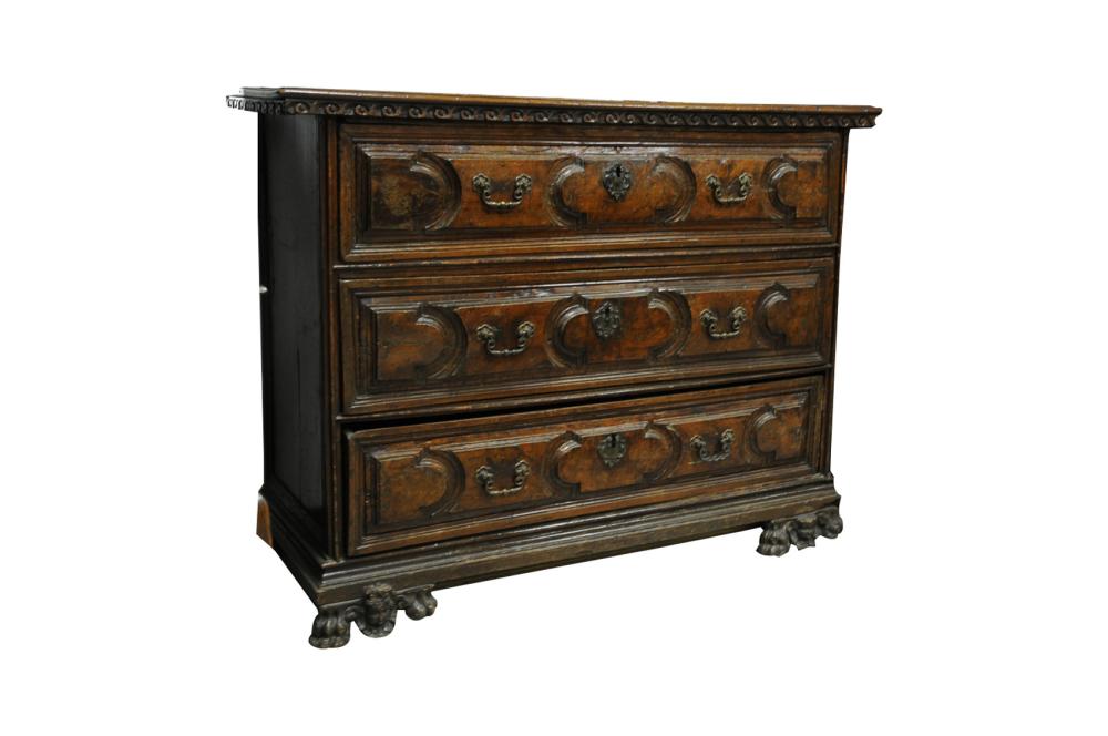 Appraisal: NORTH ITALIAN CARVED WALNUT CHEST OF DRAWERS inches wide inches