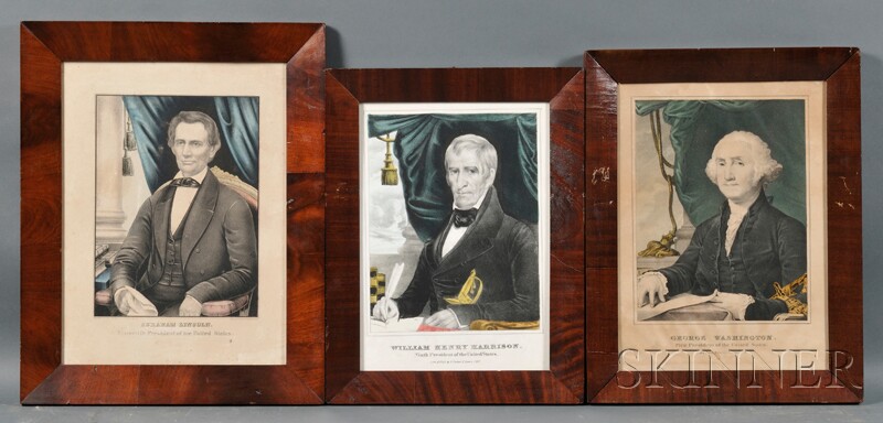 Appraisal: Framed Lithograph Portraits of the First Sixteen Presidents Washington to