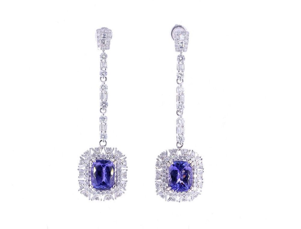 Appraisal: Classic Tanzanite Diamond K Dangle Earrings Featured in this lot