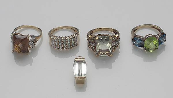 Appraisal: A collection of gem-set k and k gold jewelry including