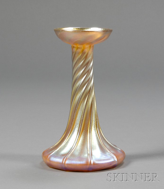 Appraisal: Tiffany Gold Favrile Candlestick Vase Iridescent glass New York early