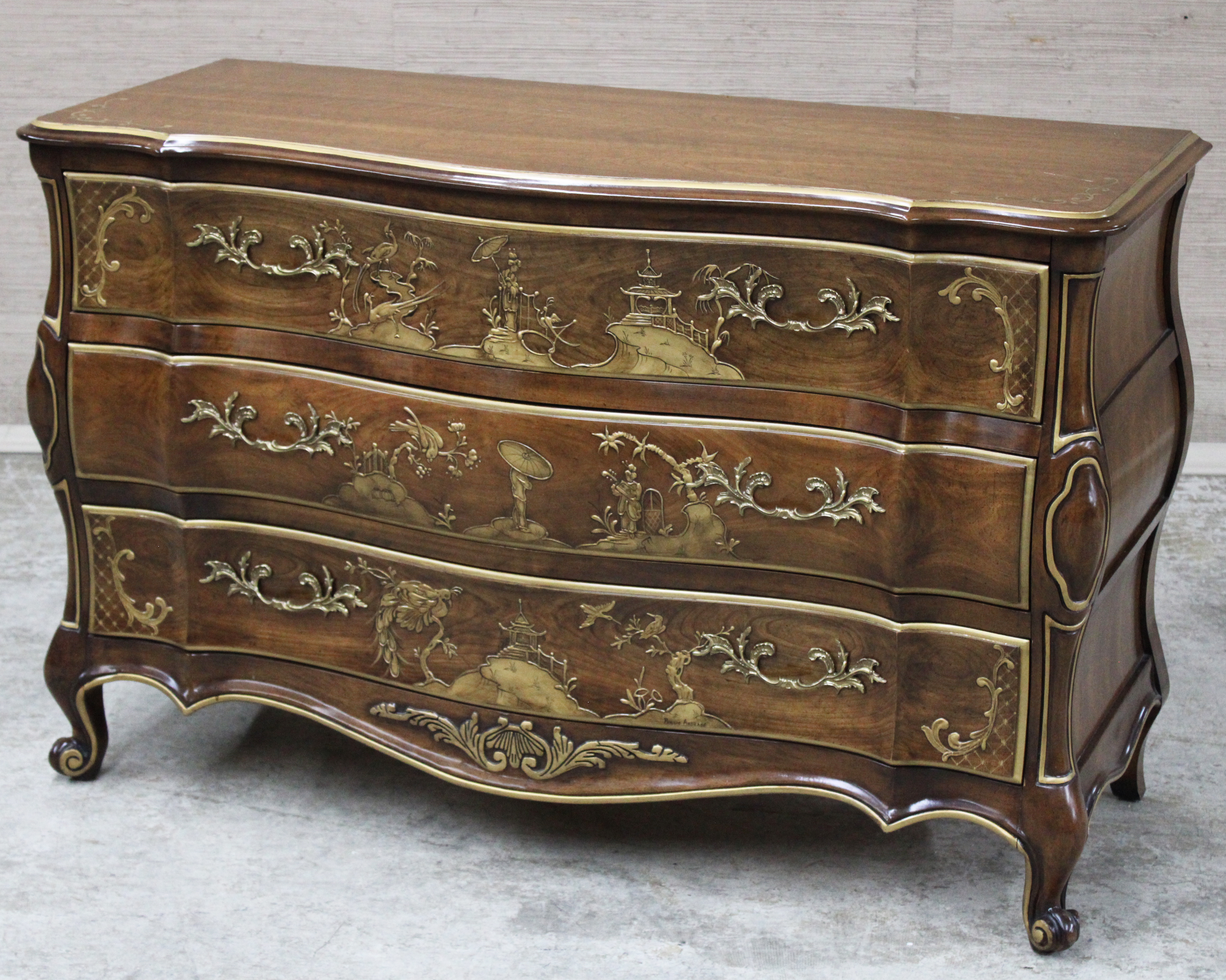 Appraisal: LOUIS XV STYLE COMMODE Louis XV style commode with gold