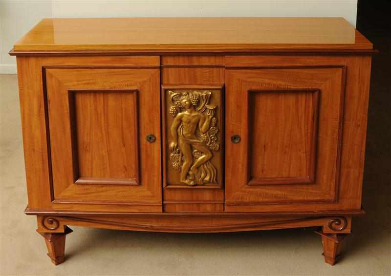 Appraisal: FRENCH ART DECO SYCAMORE AND PARCEL-GILT SIDE CABINET IN THE