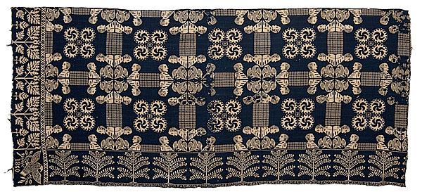 Appraisal: ZACHARY TAYLOR HALF COVERLET American dated indigo blue wool with