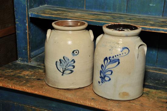 Appraisal: TWO STONEWARE CROCKS A two gallon crock with cobalt foliate