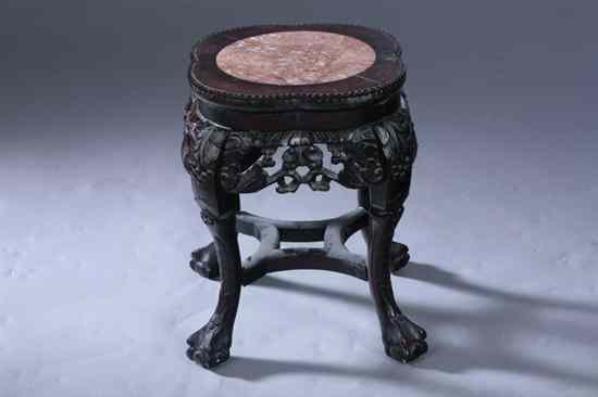 Appraisal: CHINESE ROUGE MARBLE INSET WOOD STOOL - in x in