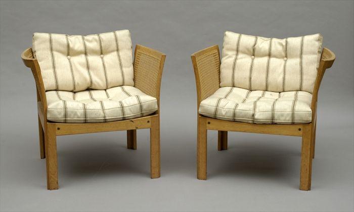 Appraisal: Illum Wikkelso for Silkeborg Pair of Oak and Cane 'Plexus'