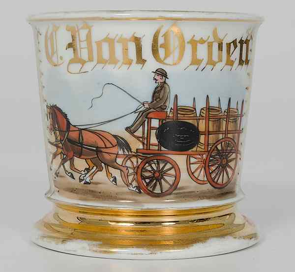 Appraisal: Stake Wagon Driver's Occupational Shaving Mug Porcelain with polychrome painted