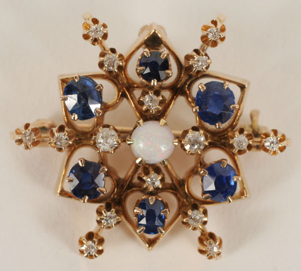 Appraisal: Antique K gold diamond sapphire and opal pendant pin brooch