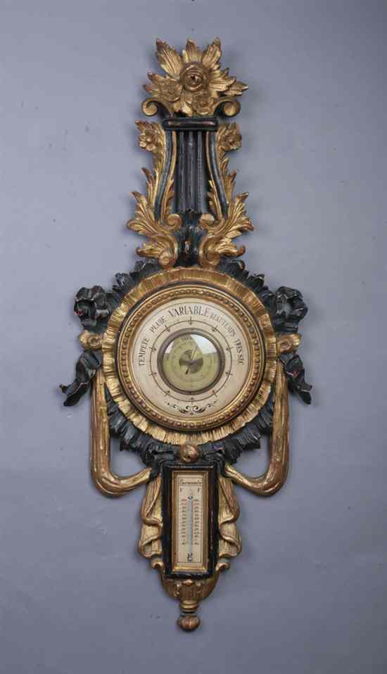 Appraisal: ITALIAN NEOCLASSICAL STYLE GILT-COMPOSITION WHEEL BAROMETER Stamped Made in Italy