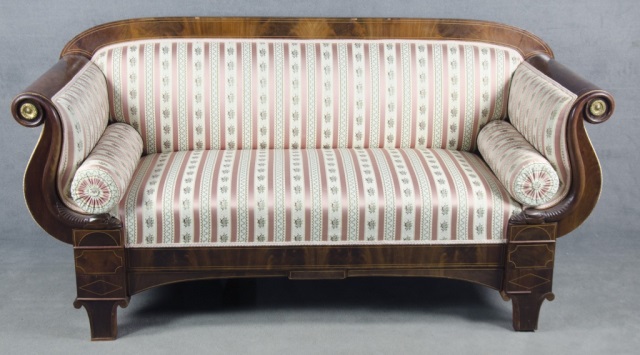 Appraisal: American Classical-Style Inlaid Mahogany Sofa th century In the Regency