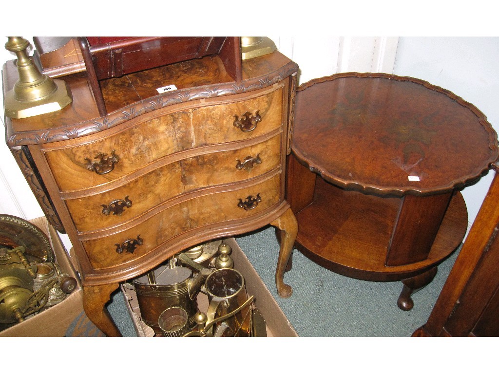 Appraisal: Lot comprising walnut three drawer chest and a two tier