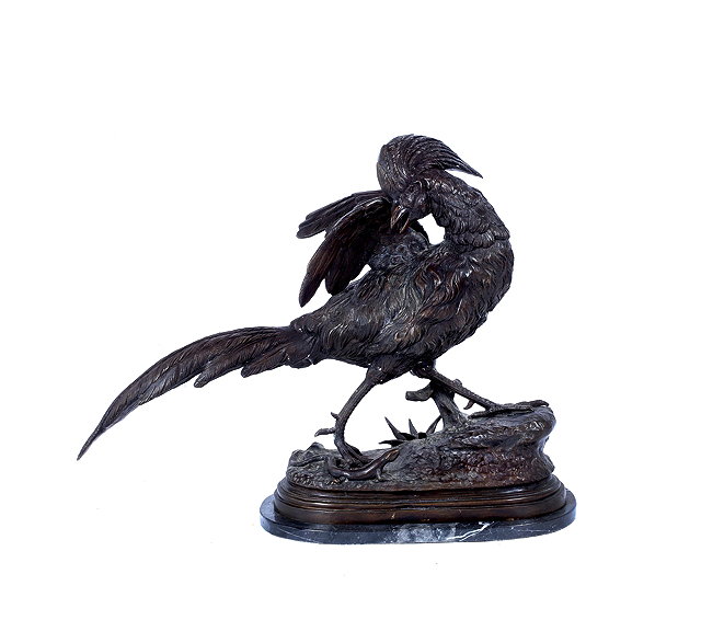 Appraisal: A BRONZE SCULPTURE OF A GOLDEN PHEASANT being surprised by