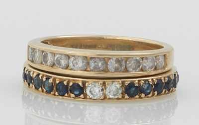 Appraisal: Two Bands With Diamonds and Sapphires Containing two diamond-set bands