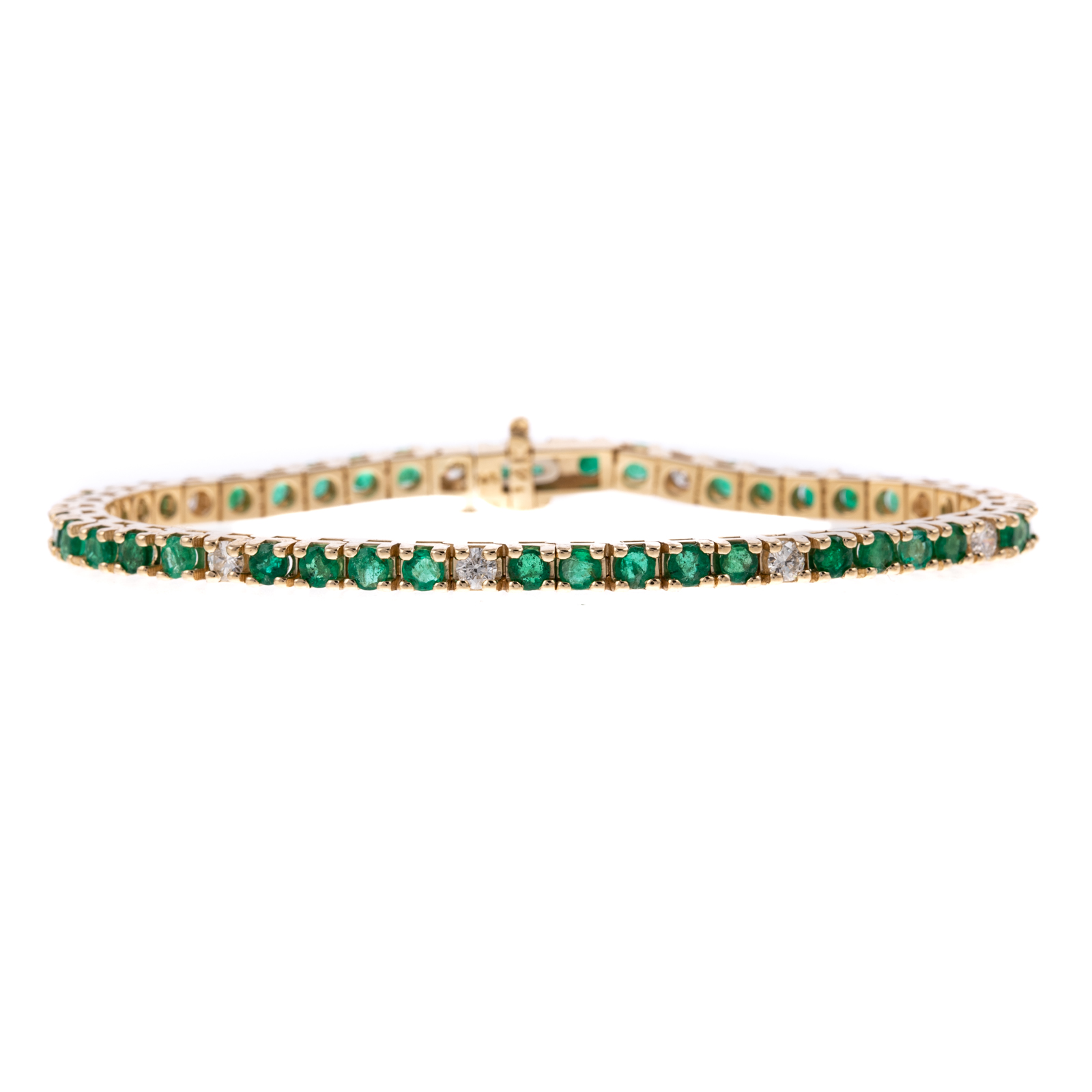 Appraisal: AN EMERALD DIAMOND LINE BRACELET IN K K yellow gold