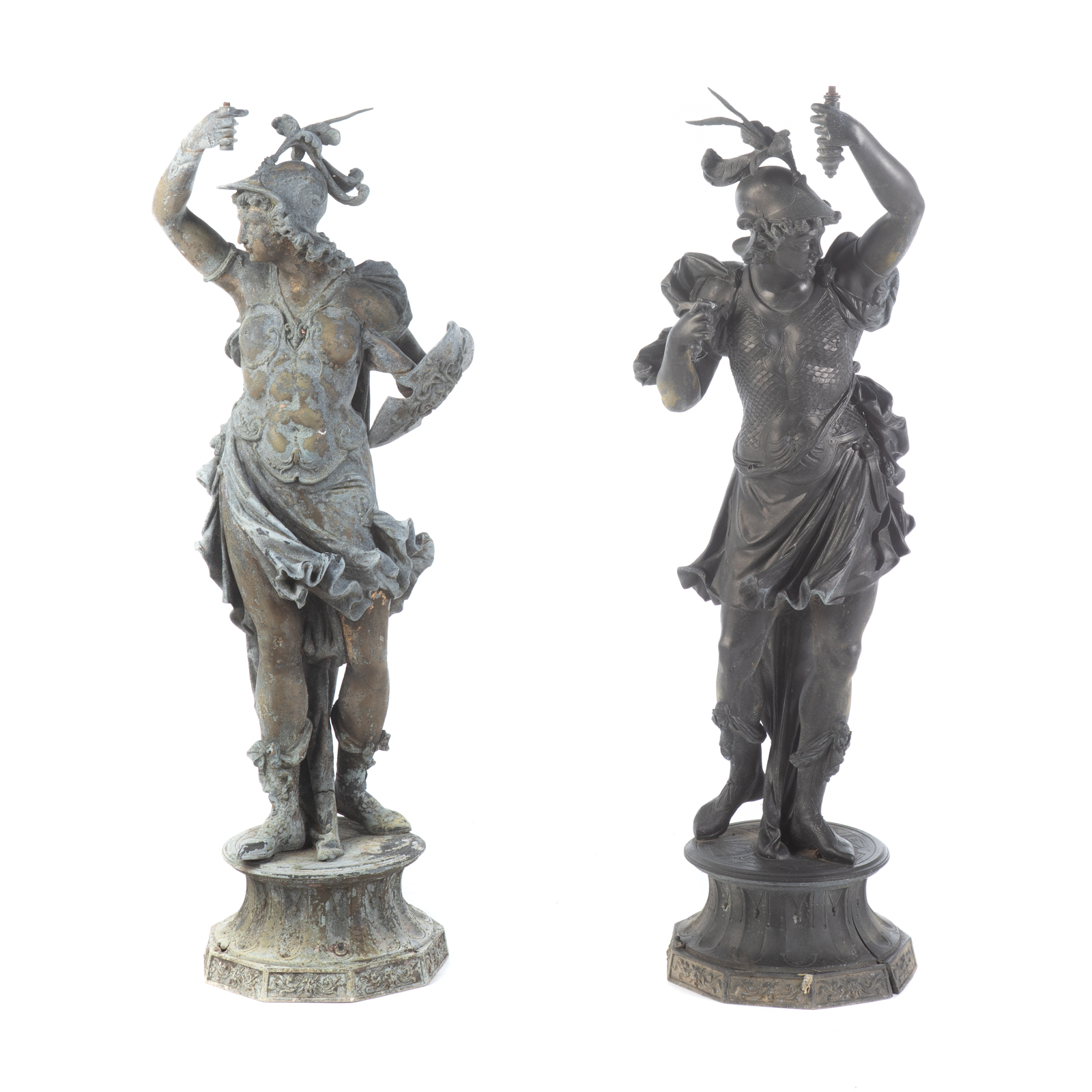 Appraisal: A PAIR OF ATHENA SPELTER NEWEL POST FIGURES Late th