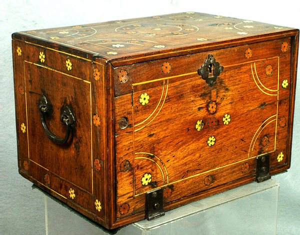 Appraisal: Anglo-Indian teak valuables box exterior with ivory and satinwood inlaid