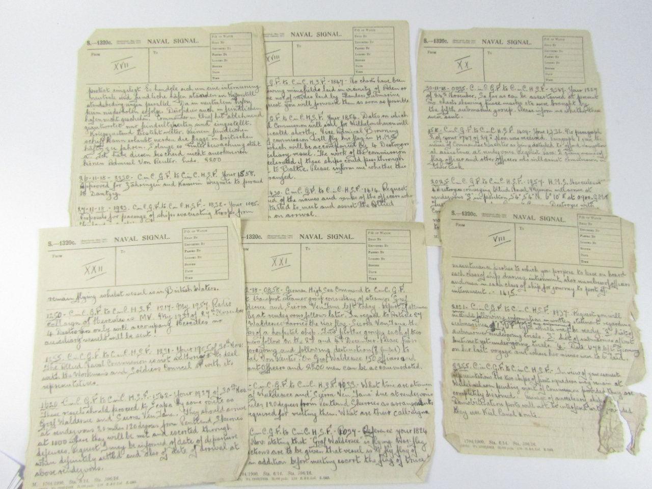 Appraisal: WWI Naval Signals sent to Portsmouth Command relating to the