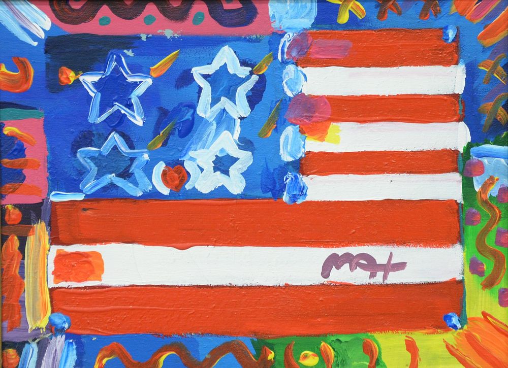 Appraisal: Peter Max American b American Flag with Heart acrylic on