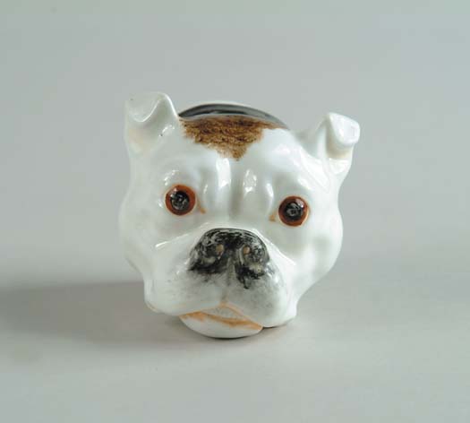 Appraisal: BULLDOG PORCELAIN STIRRUP CUP Bulldog head form White head with