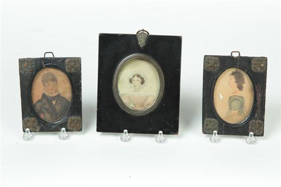 Appraisal: THREE MINIATURES ON PAPER Probably American - A boy and