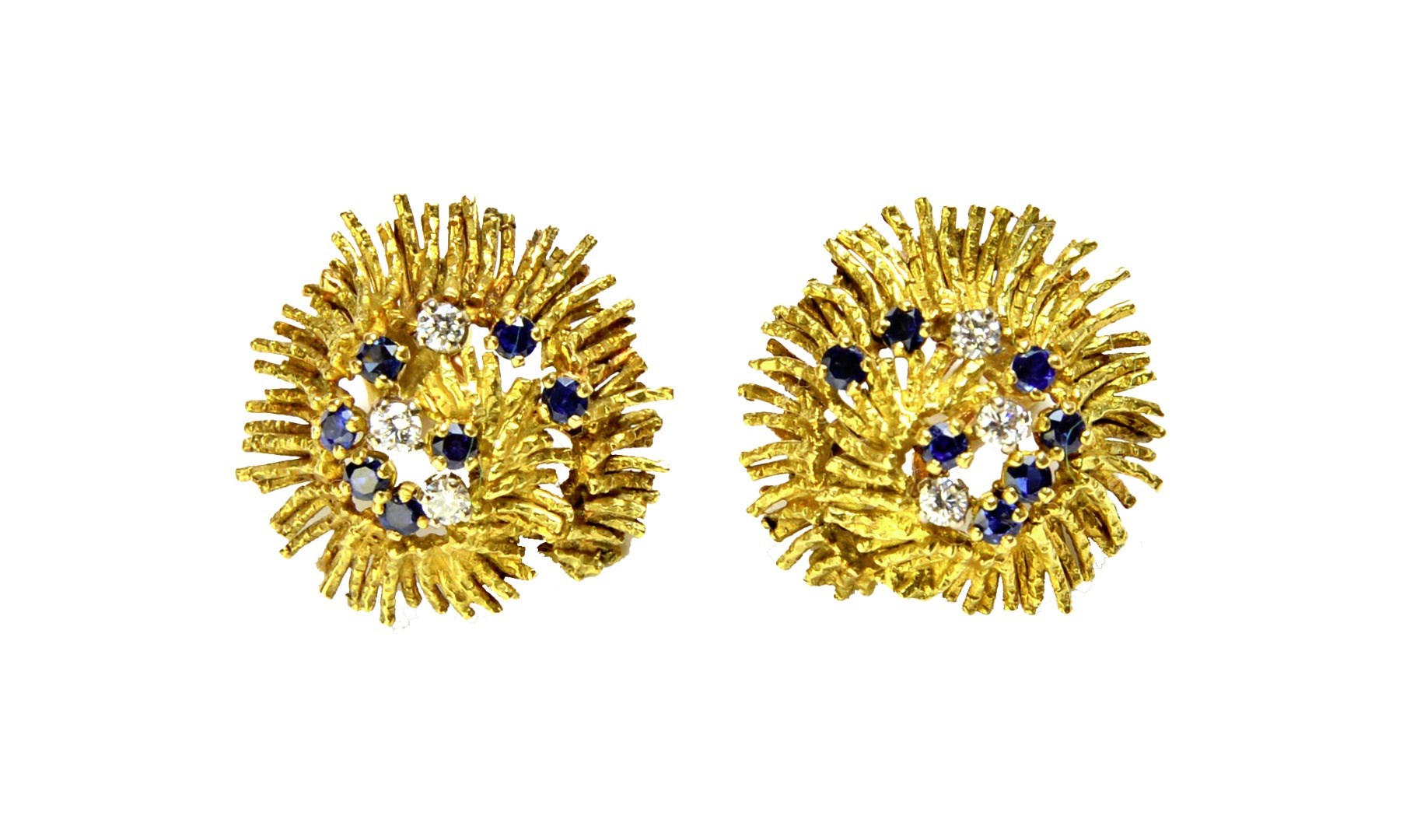 Appraisal: A pair of ct gold diamond and sapphire set earclips