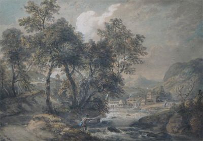 Appraisal: Paul Sandby - A fisherman in a river landscape a