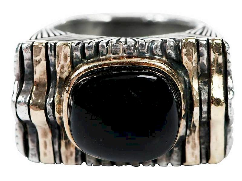 Appraisal: kt Silver Onyx Ring cushion shaped onyx cabochon stamped DLM