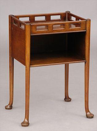 Appraisal: ENGLISH WALNUT SMALL BEDSIDE TABLE With pierced gallery and open