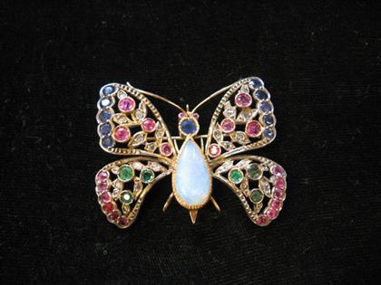 Appraisal: karat yellow gold multi-gem set butterfly brooch With twenty-six petite