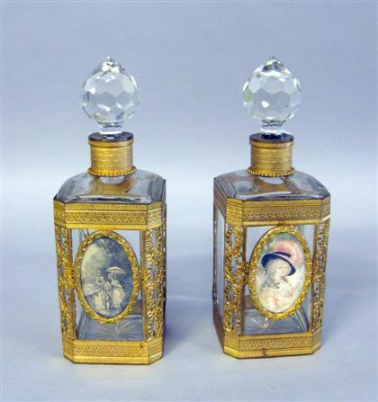 Appraisal: Pair of French gilt metal mounted glass decanters th century