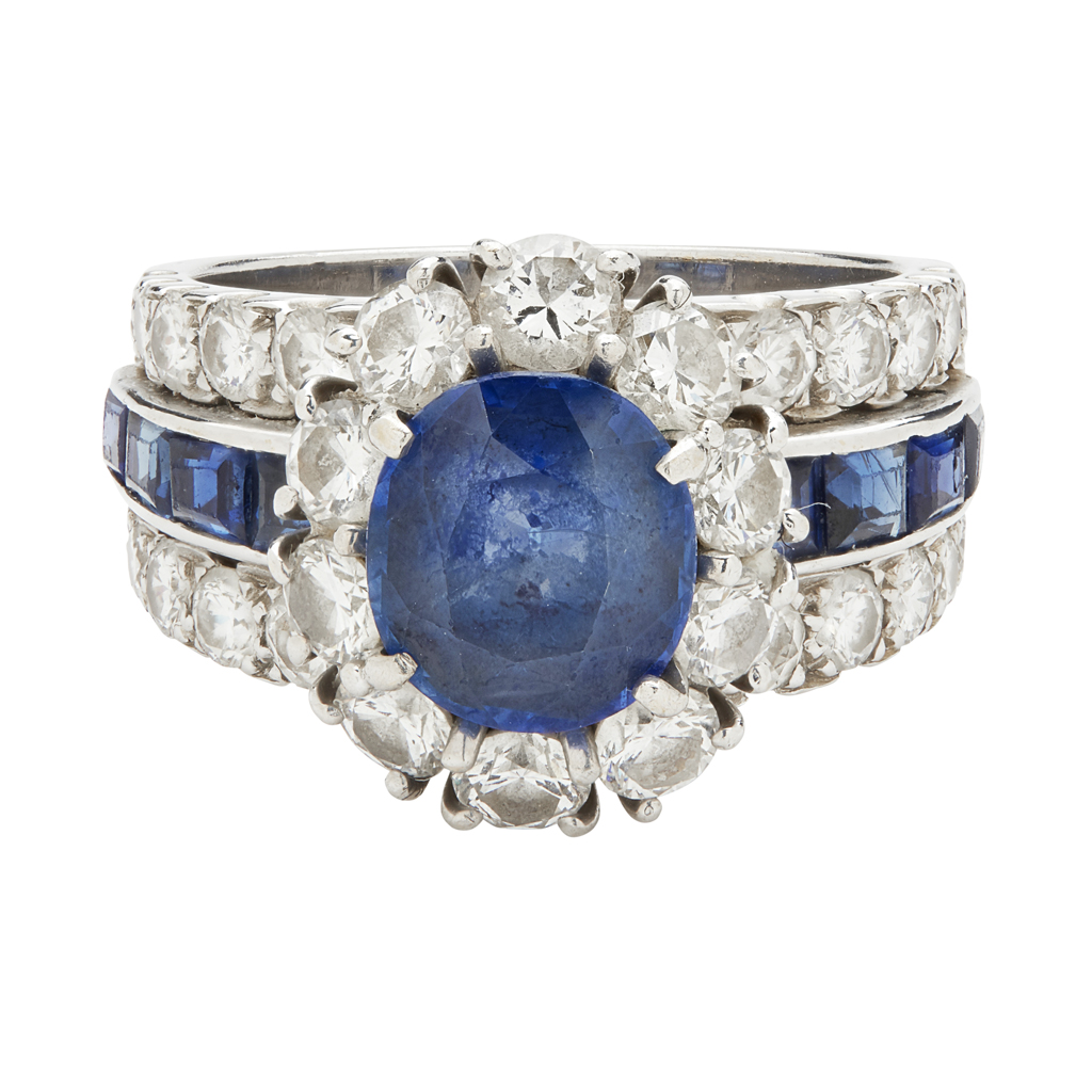 Appraisal: A sapphire and diamond set cluster ringclaw set with and