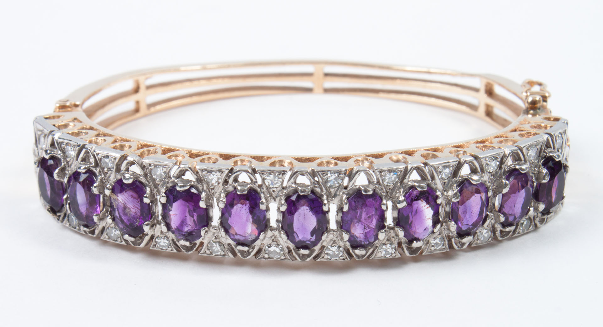 Appraisal: Diamond and amethyst bangle bracelet K white and yellow gold