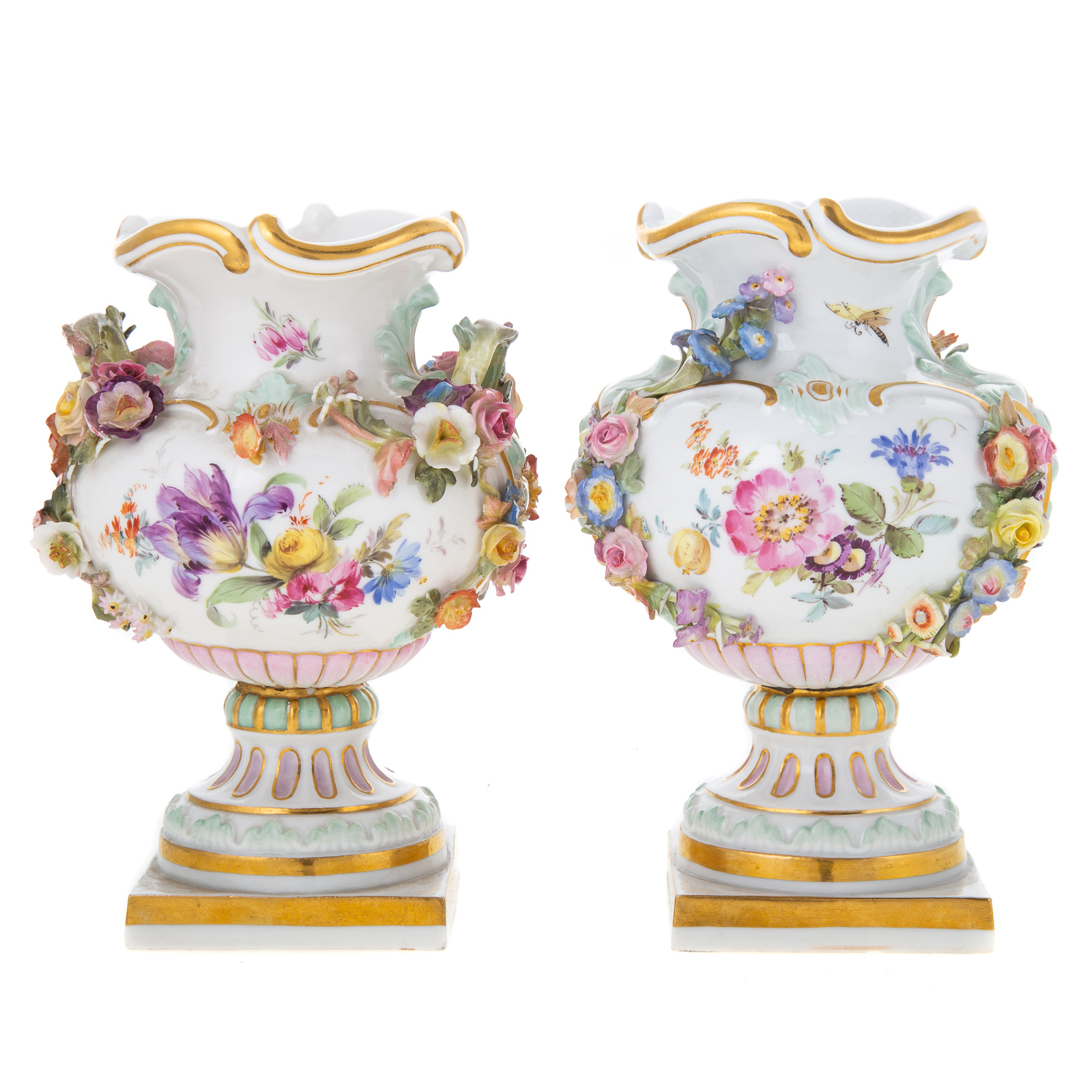 Appraisal: A PAIR OF MEISSEN PORCELAIN MINIATURE VASES First half- th