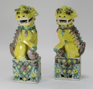 Appraisal: PR Chinese Porcelain Sancai Glaze Foo Dog Figures CHINA EARLY