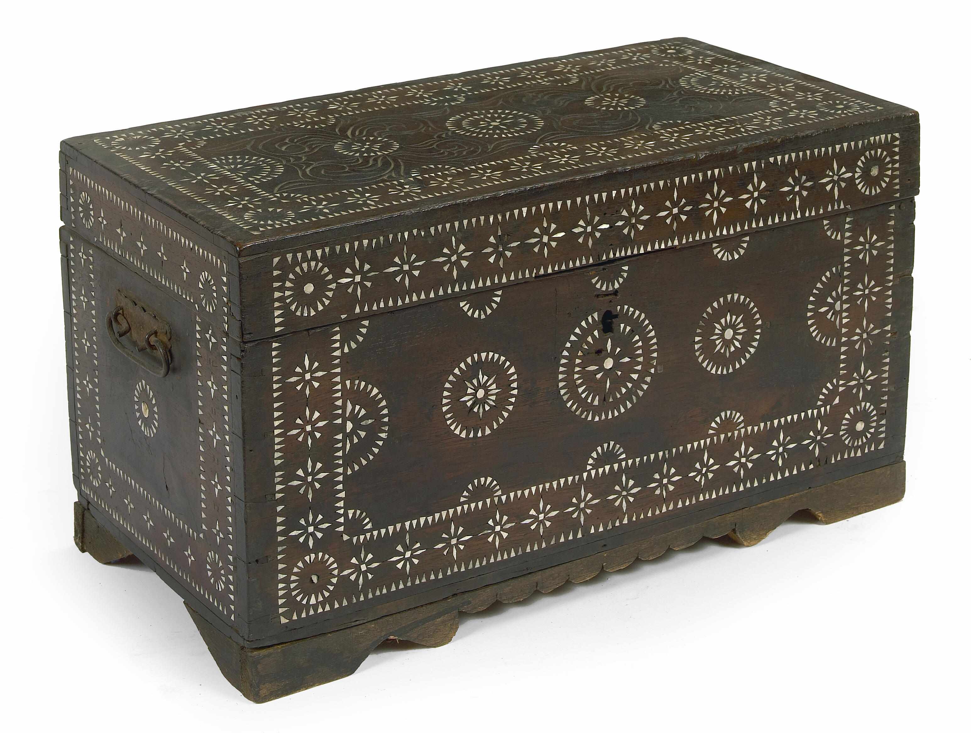 Appraisal: A Middle Eastern hardwood and bone inlaid small chest height